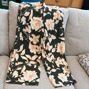 Floral Wide Leg Pants - Black and Cream